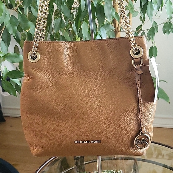 Gold Chain Tan Mk Purse Michael Kors MK Leather Chain Strap